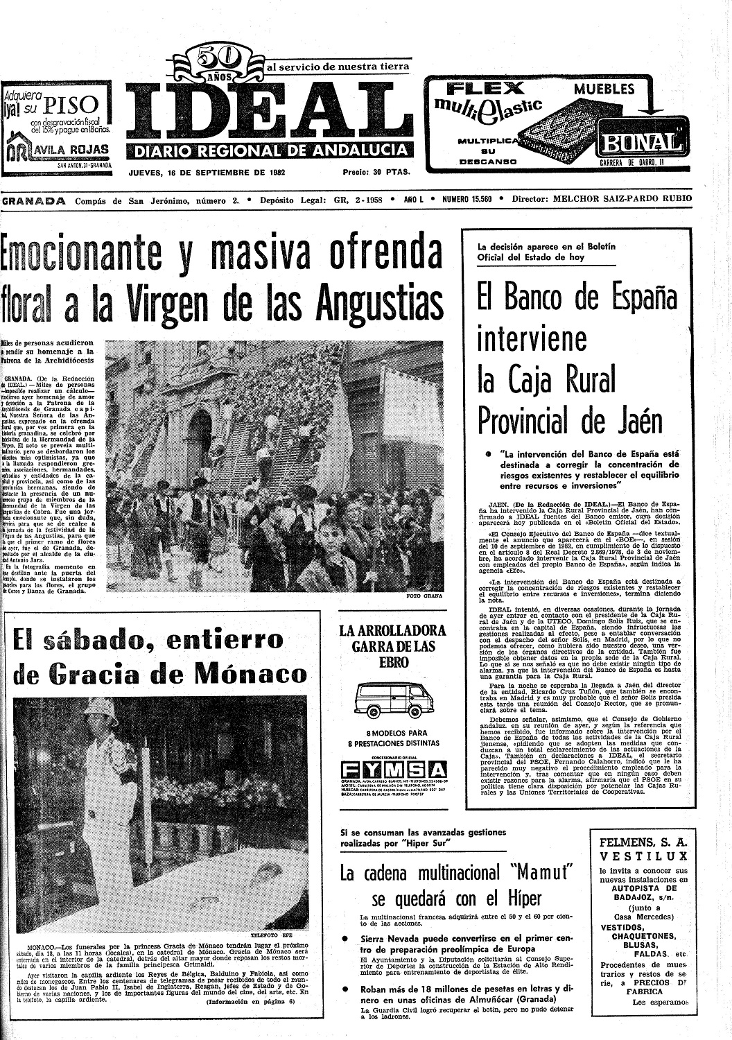 Portadas Diario Ideal 16 de septiembre - Hermandad de la Virgen de las  Angustias