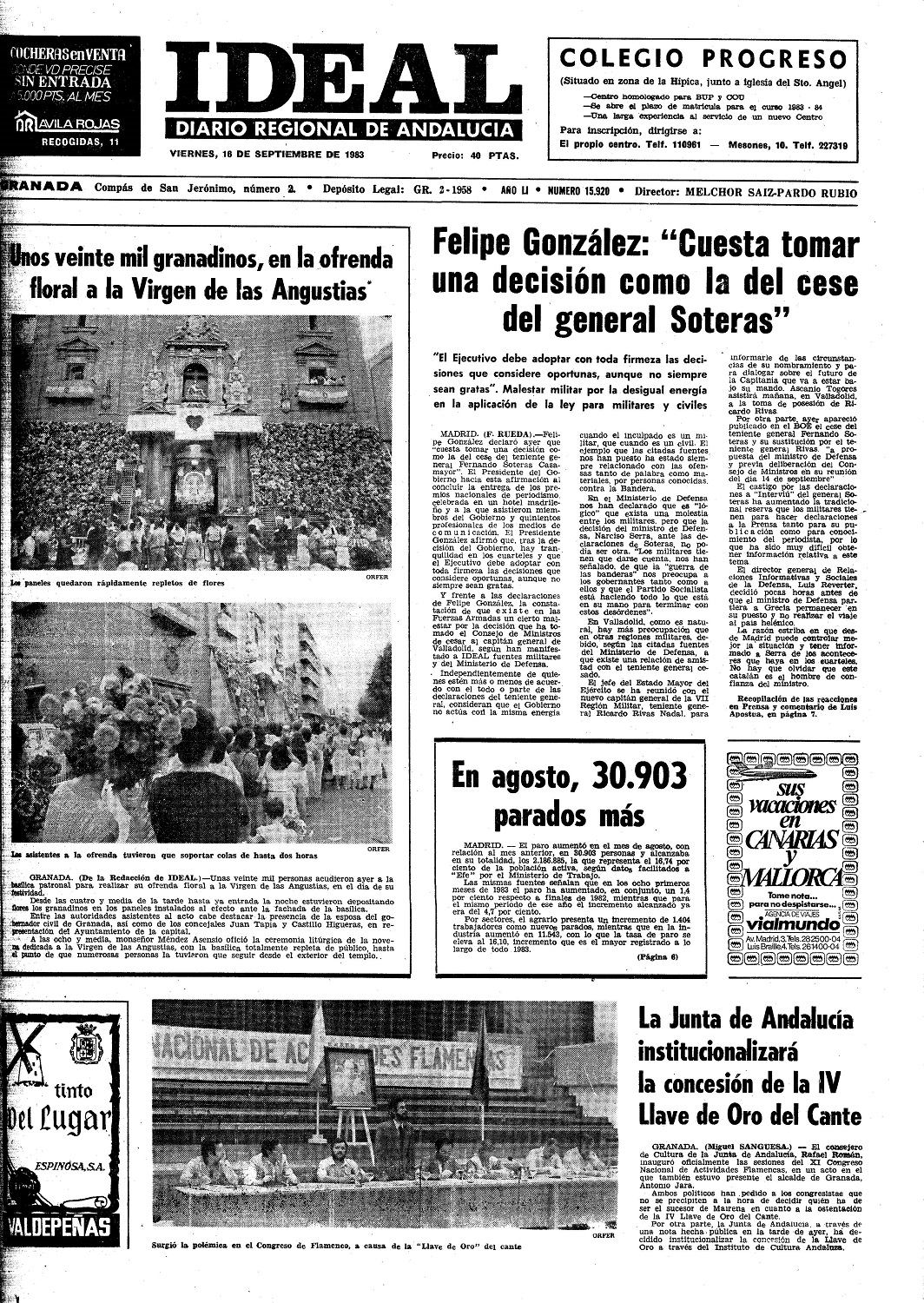 Portadas Diario Ideal 16 de septiembre - Hermandad de la Virgen de las  Angustias